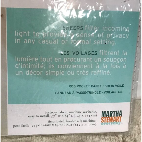 Martha Stewart Curtains Everyday Sheer Voile Rod Pocket  57 X 84  White Set of 2 - Picture 5 of 6